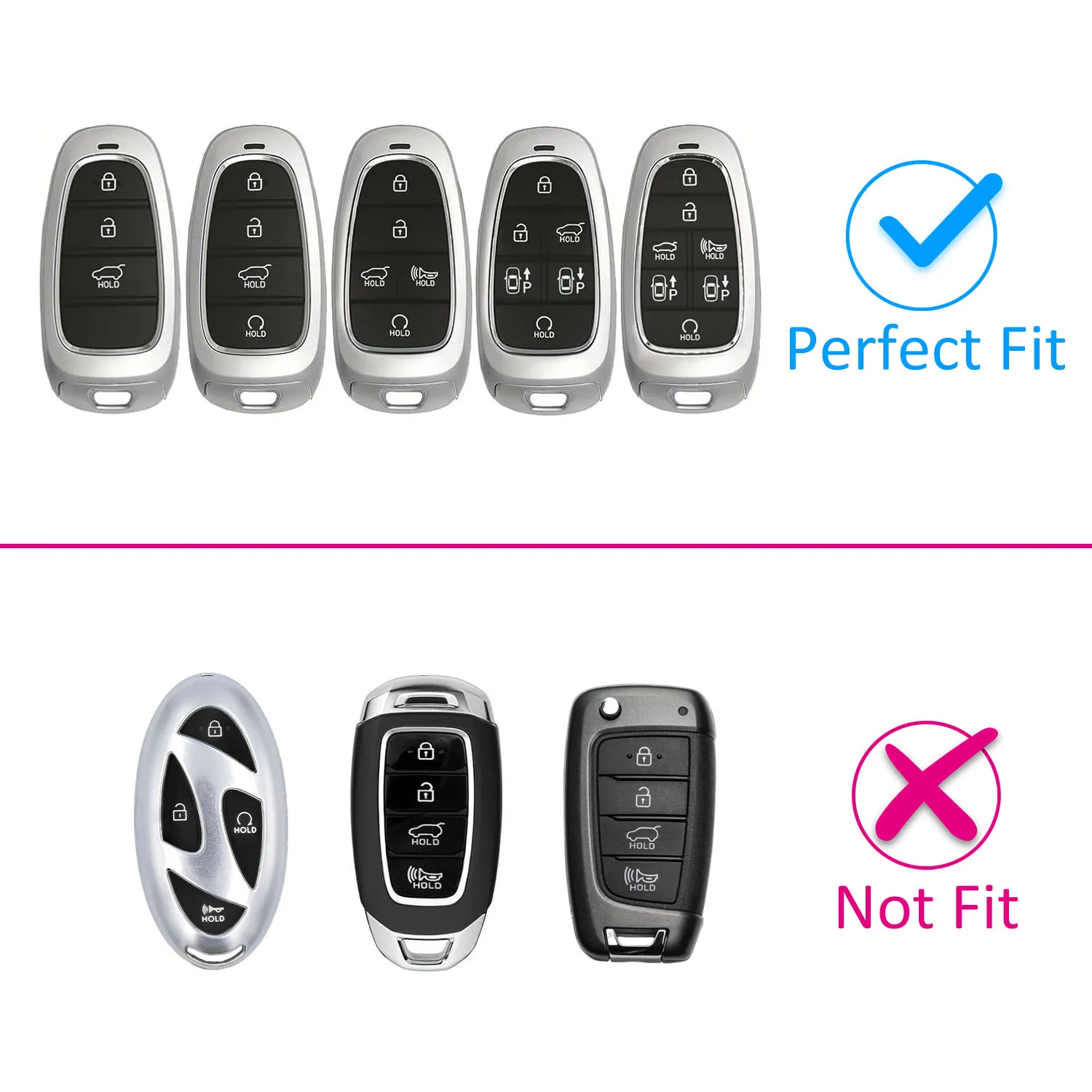 Slim Car Key Fob Case Cover Keychain Ring For Hyundai Tucson Sonata Santa Fe Cruz Palisade IONIQ 5 Nexo Black Transparent