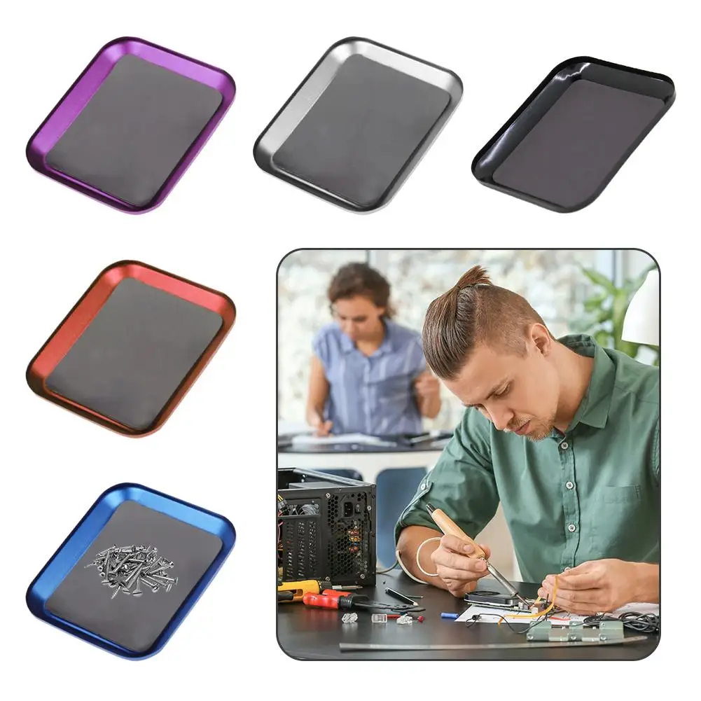 Bandeja de tornillos magnética de aleación de aluminio, caja de almacenamiento de piezas pequeñas de Metal, herramientas de bricolaje, bandeja de tornillos antipérdida, 1 Uds.