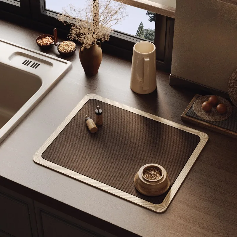 Minimalist Premium Kitchen Counter Drying Mat Solid Color Quick-Dry Absorbent Rubber Sink Bar Mat Non-Slip Table Mat