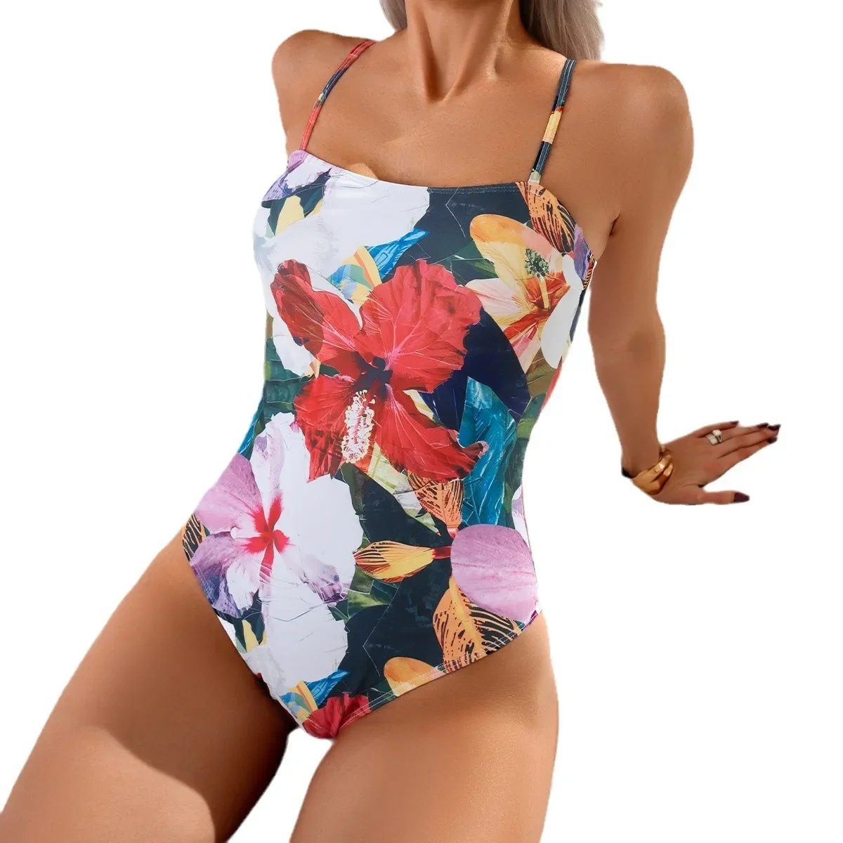 New Summer Women's Sexy Suspender Print Design One-piece Swimsuit