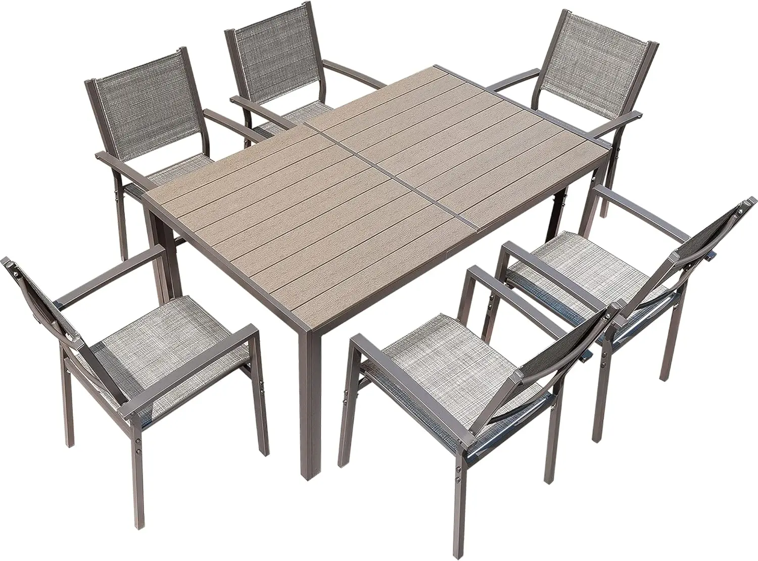 7 Piece Patio Dining Set Outdoor Furniture Set with Weather Resistant Table and 6 Stackable Textilene Chairs for Garden, Yard