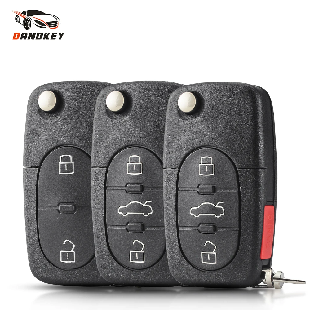 Dandkey Remote Car Key Shell Case For Audi A2 A3 A4 A6 A8 TT B5 RS4 Quattr CR2032/CR1620/CR1616 Battery Holder Fob Flip Cover