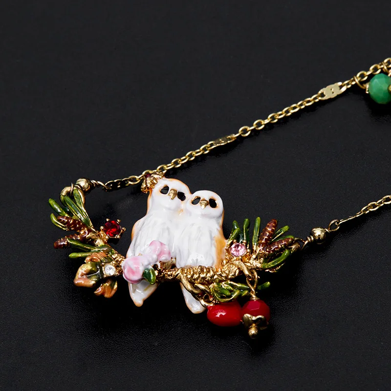 

Cute Delicate Fashion Enamel Glaze 2 Owl Flower Red Love Charms Jewel Pendant Collarbone Maple Leaf Necklace Jewelry for Female