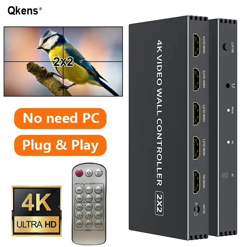 4K 2x2 Video Wall Controller 1 in 4 Out HDMI Video Wall Processor 1X2 1X3 1X4 2X1 3x1 4X1 Multi Screen TV Splicer Audio Extract