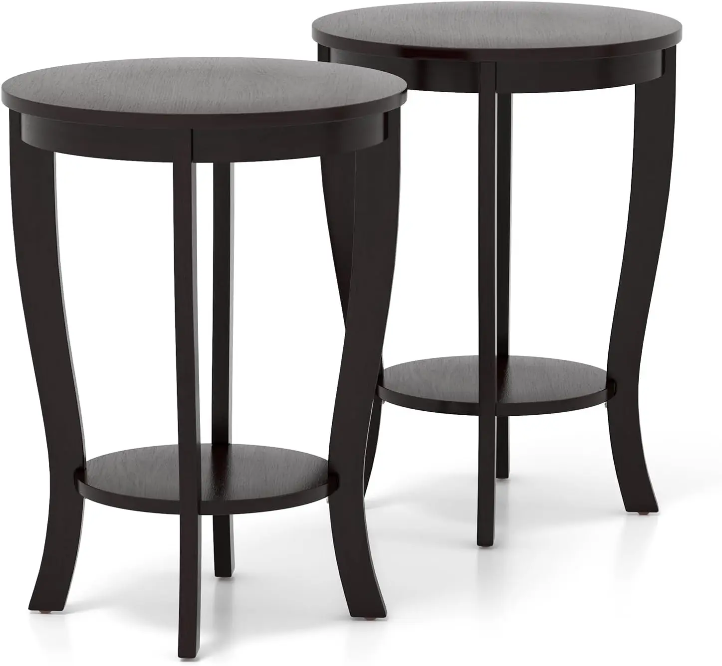 

Round End Tables Set Of 2, 2 Tier Side Table With Storage Shelf And Solid Wood Legs, 18"" X 18"" Accent Table For Corner Small