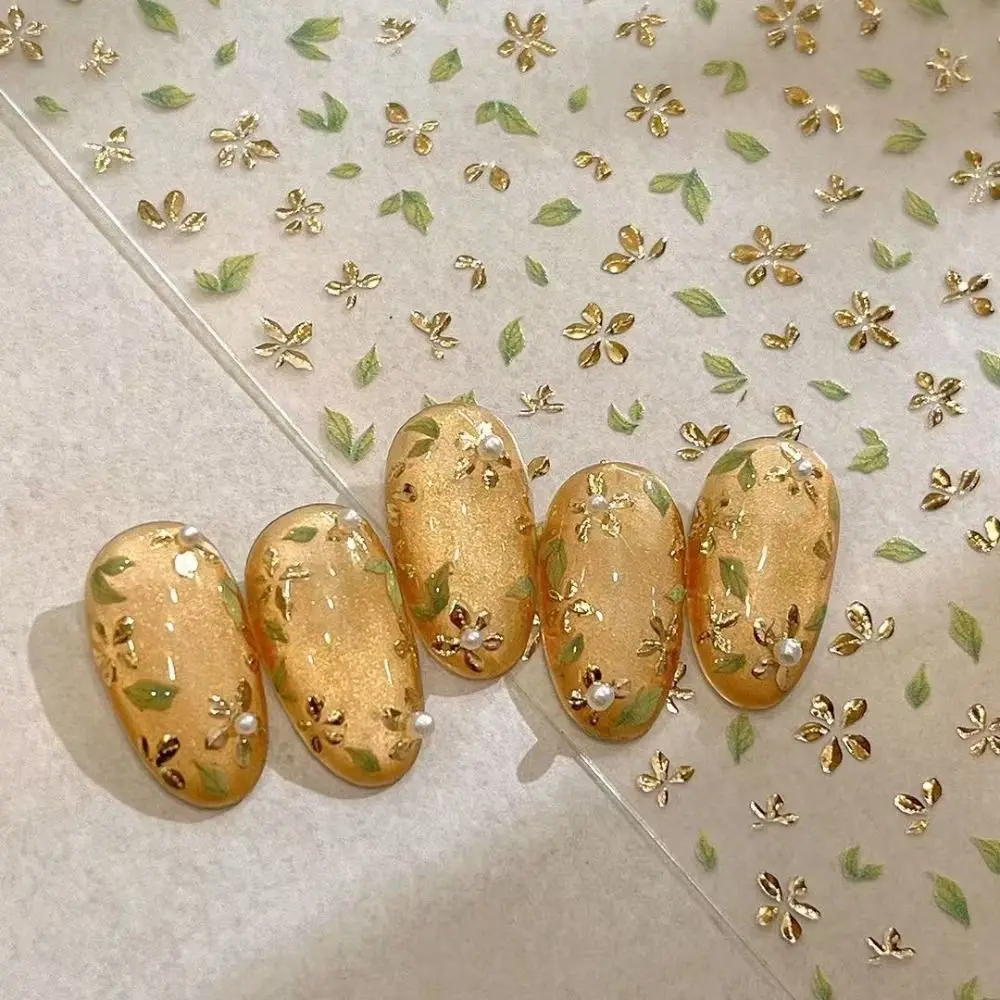 Golden Leaf Nail Sticker Bronzing Spring Flowers Adhesive Cup Stickers Backing Blossom Five Petal Flower