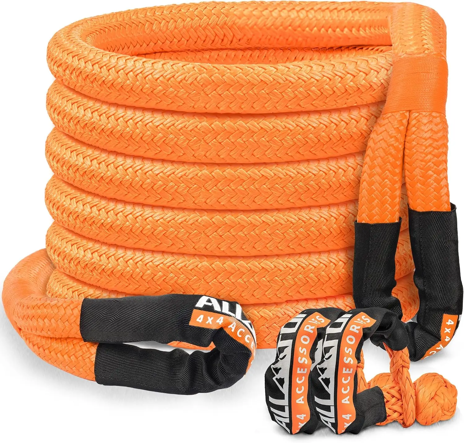 Kinetic Recovery Rope Kit w/ 2 Soft Shackles, 83000Lbs, 1.5in x 30ft, Heavy Duty 30+% Elasticity, 27600Lbs Work Load Limit