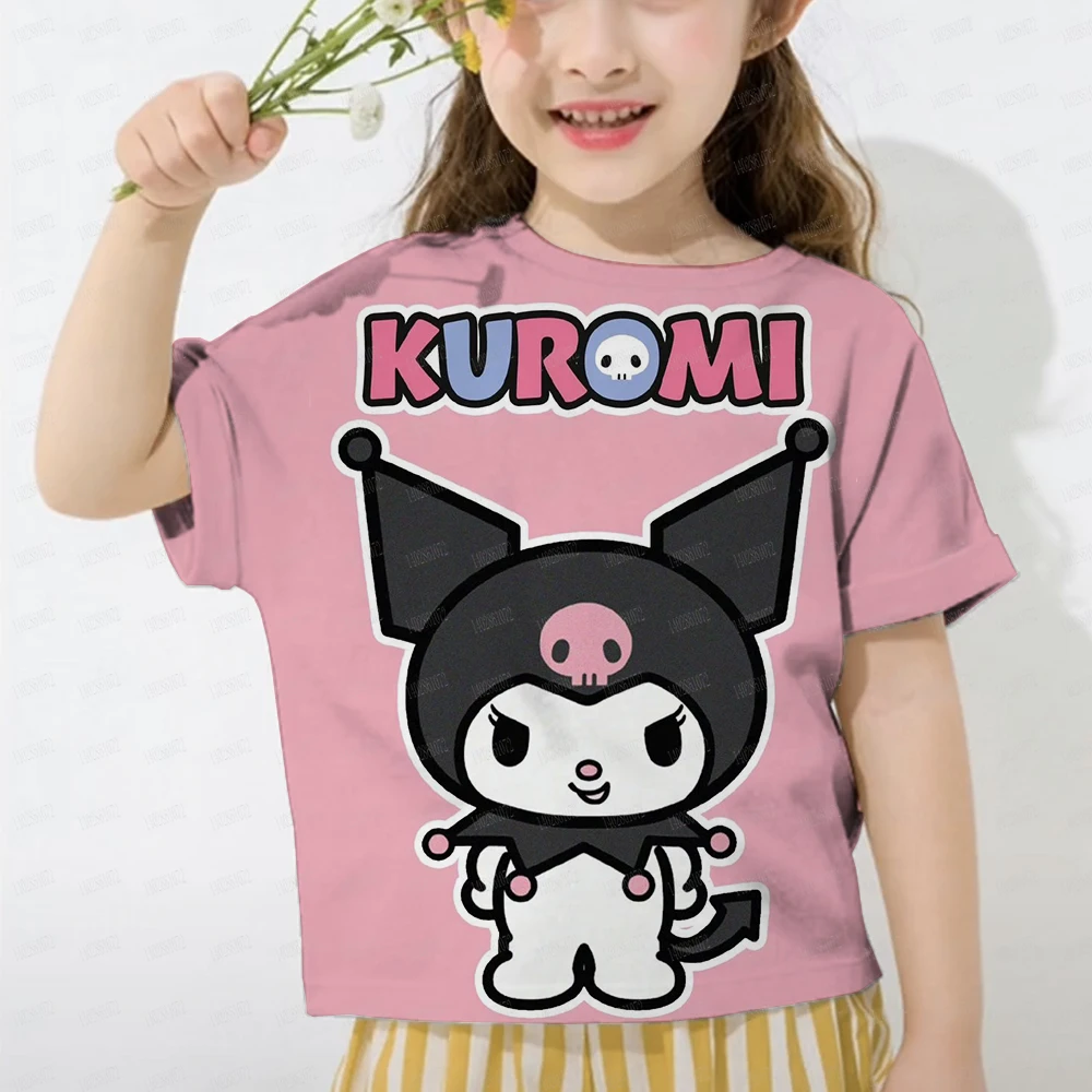 2024 Hello Kitty Cute Cartoon T-shirt Girl T-shirt Short sleeved Student Street Clothing Girl Clothing Set Casual Top