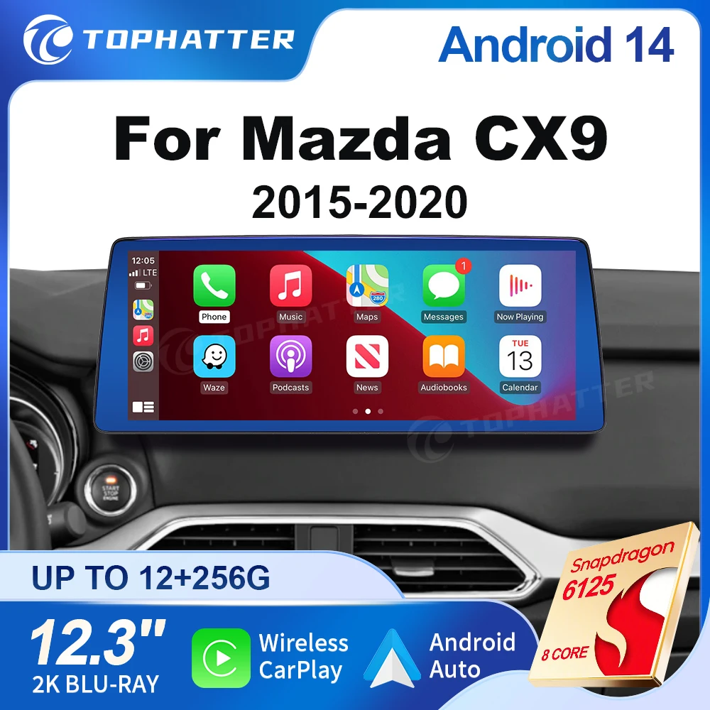 

Carplay 12.3 inch For Mazda CX9 CX-9 2015 - 2020 Car Radio Stereo GPS Navi Qualcomm Multimedia Player Android 14 2K HD Screen