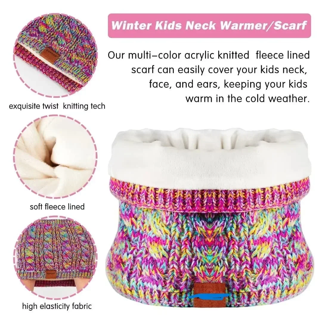 Kids Winter Hat Gloves Scarf Set,Girls Toddler Children Hats Beanie with Pom Knit Neck Warmer Gaiter Mittens Fleece Lined Set