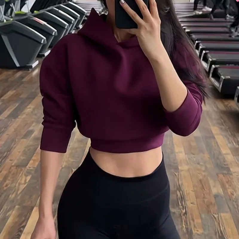 American Hooded Pullover Long Sleeved Sweatshirt Coats for Women in Spring Exposed Navel Casual Temperament Short Hoodies Sports