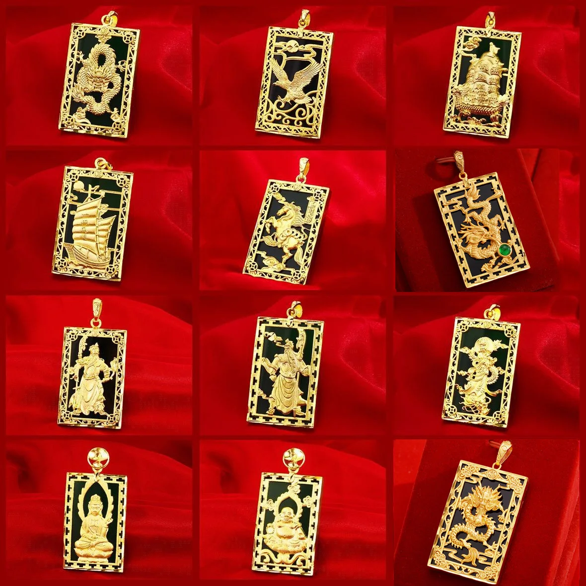 AU999 Gold Dragon Pendant 24K Pure Gold Inlaid Jade Maitreya Buddha Pendant Stylish Jade Pendant Mens Square Pendant