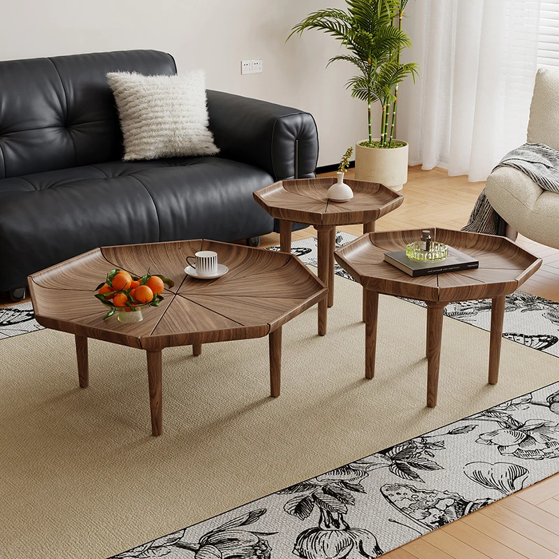 طاولة القهوة الفاخرة الحديثة الخشبية الصلبة الإبداعية للمنزل غرفة المعيشة طاولة القهوة مركز طاولة الشاي مجموعة تصميم بسيط للمنزل #4