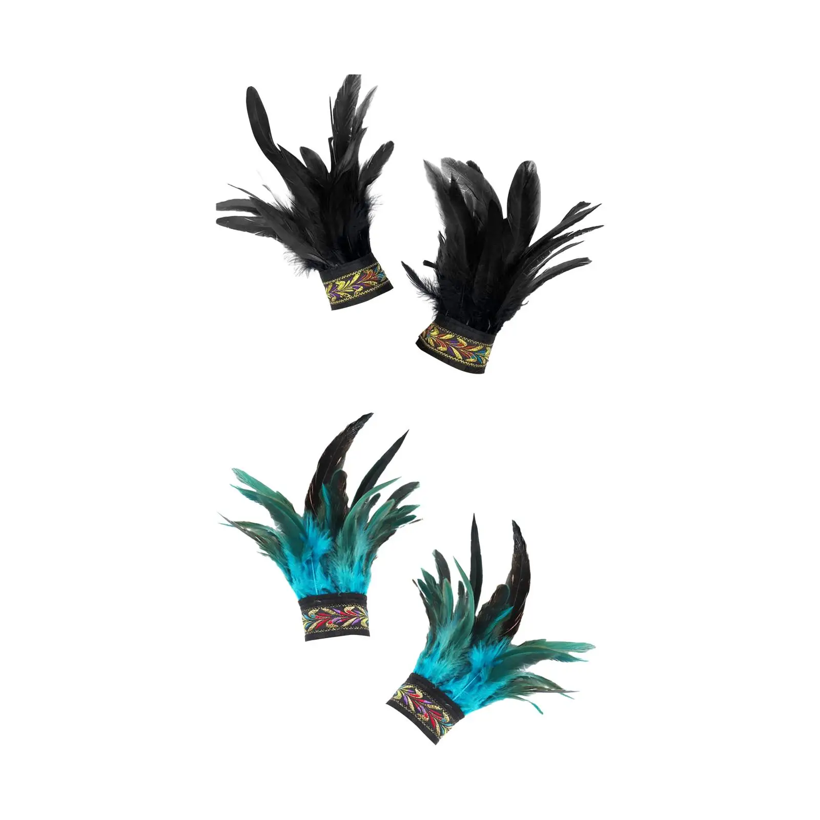 Feather Lace Wrist Cuffs for Women Gothic Arm Warmers Punk Black Faux Feather Bracelets Sleeves Halloween Cosplay Accessories