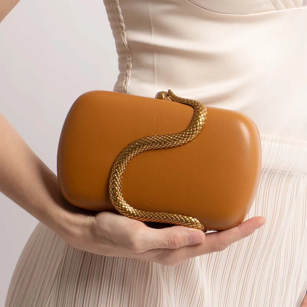 

New European Style Snake Design Wedding Purse for Women Vintage PU Leather Handbag Chain Shoulder Bags Lady Party Evening Clutch