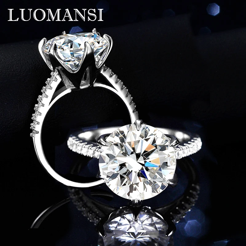 

Luomansi Classic D Moissanite Wedding Ring 5ct VSS 11MM with Certificate 100%-S925 Silver Women Jewelry Party Gift