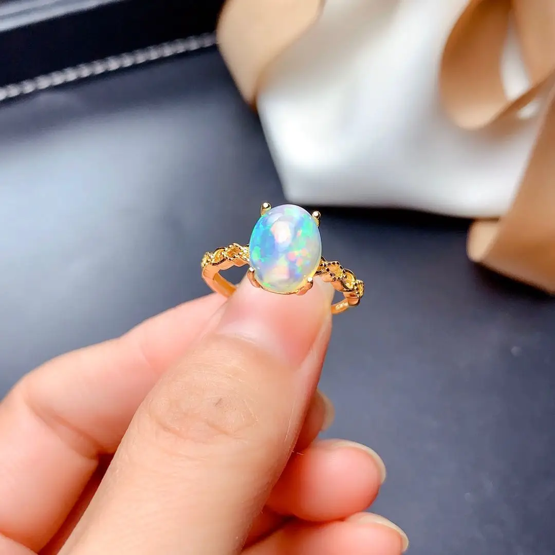 

New Natural Opal Ring Female Crystal Clean Color Good 925 Sterling Silver Seiko Setting Support Detection