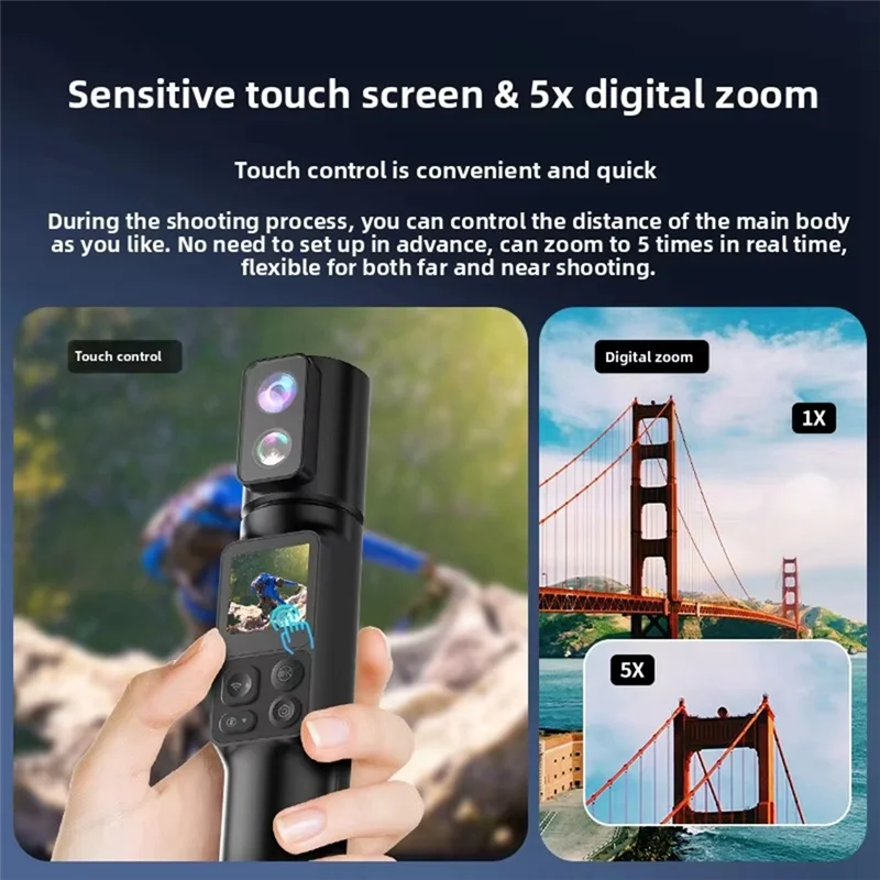 【2025 حديثًا】كاميرا الحركة المحمولة 6K المحمولة EIS 5X Zoom 350 °   كاميرا جيب واي فاي بعدسة مزدوجة قابلة للدوران، مسجل شاشة DV