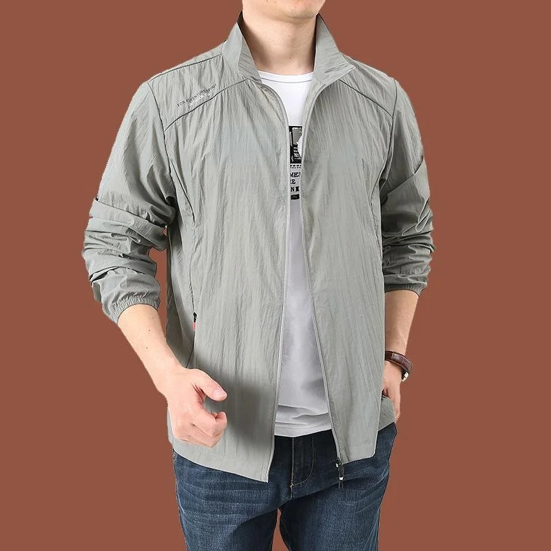 Summer New Stand up Neck Loose fitting Clothes for Men's Leisure Outdoor Sports Windbreaker for Men's Breathable Hatless Skin Cl