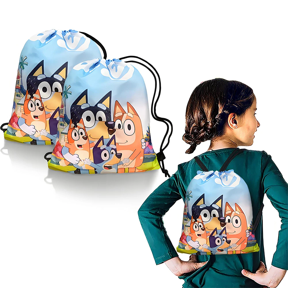 Bluey Bingo الرباط أكياس أنيمي الشكل الطباعة لطيف الكرتون المحمولة حقيبة التخزين على ظهره الأطفال حقيبة الوجبات الخفيفة