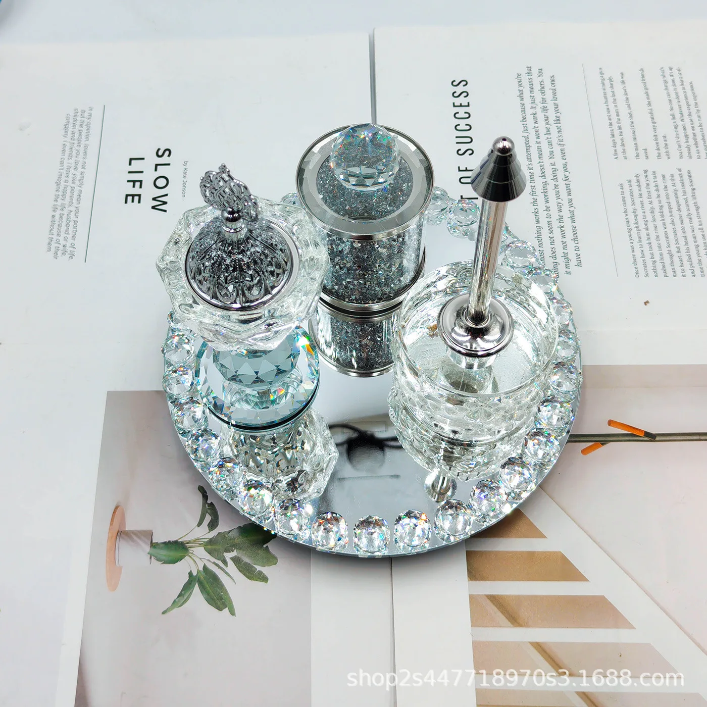 Silver Crystal Incense Burner 4-piece Set African Southeast Asian Arab Ornament Party Wedding Decoration