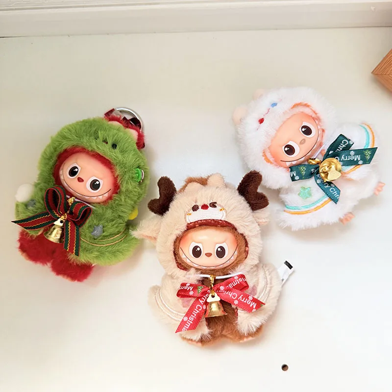【4.0 Vestiti】Per vestiti per bambole Labubu Accessorio per bambole da 10 cm Gioco di travestimento natalizio Mantello di peluche Cappotto Regalo a sorpresa per ragazze