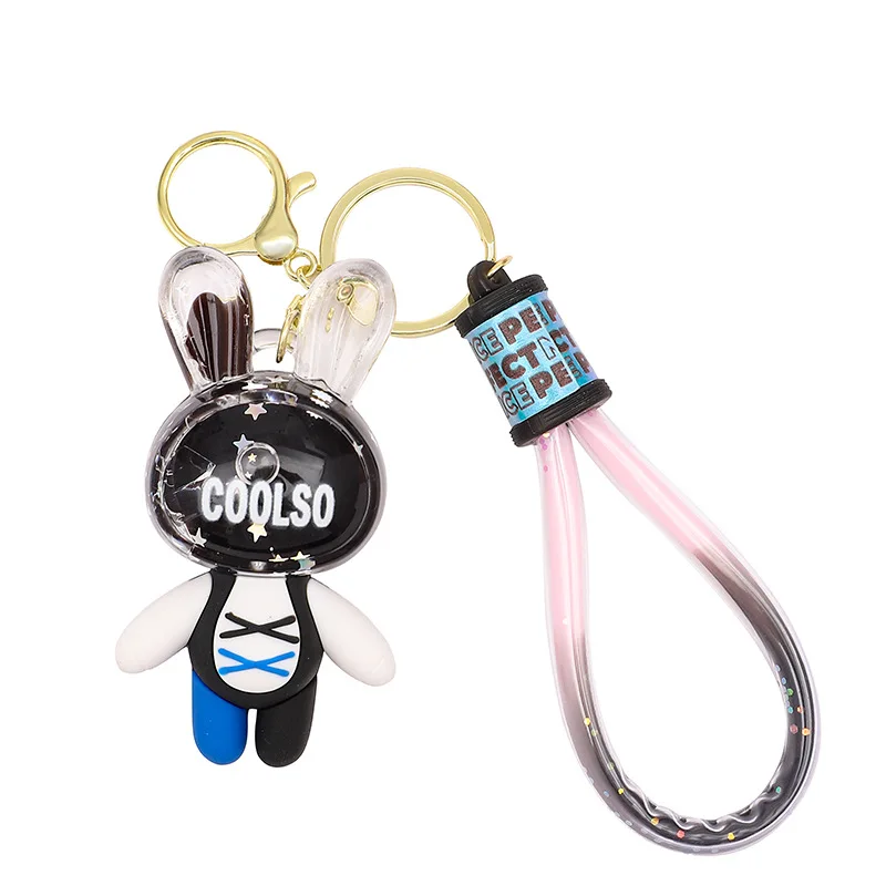 miniso  The trendy creative oil-in-oil flowing sand binding rabbit keychain pendant is exquisite