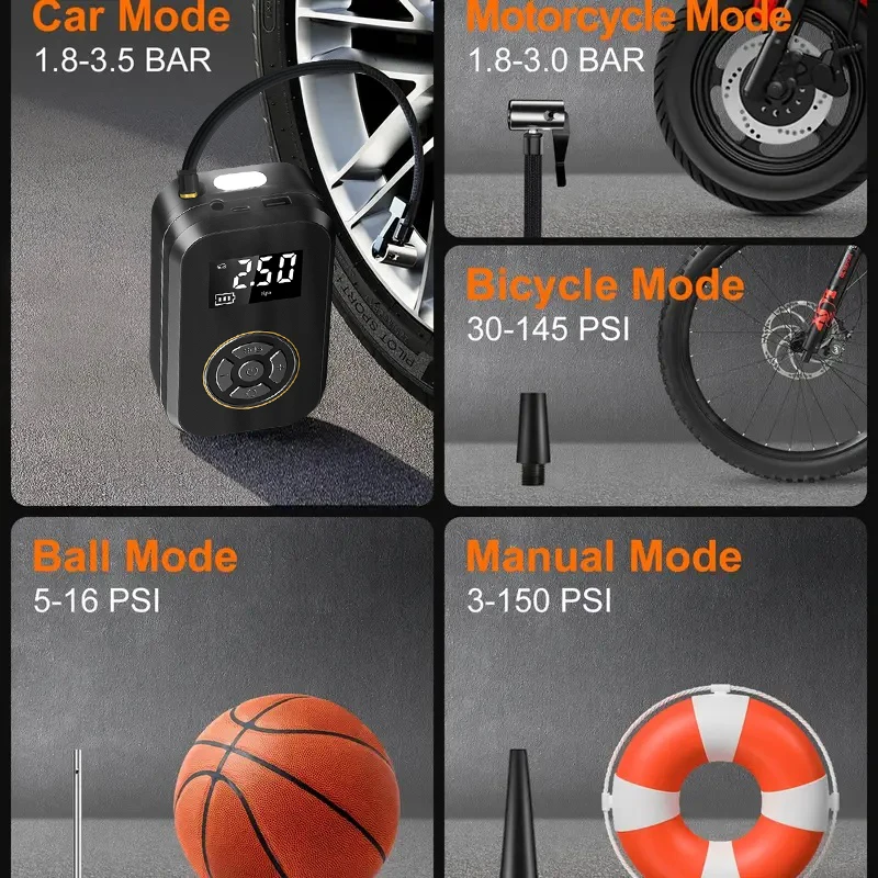 BELIBUY プロフェッショナルタイヤインフレーター（Kpa表示付き）、車、自転車、ボール、マットレス用のポータブル電動エアコンプレッサー