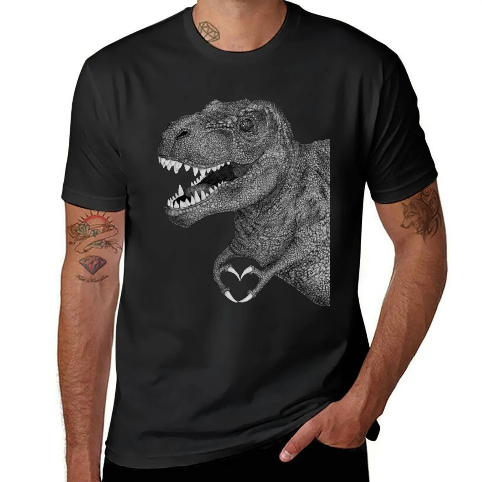 Dino Love T-Shirt tees Aesthetic clothing customizeds for a boy slim fit t shirts for men