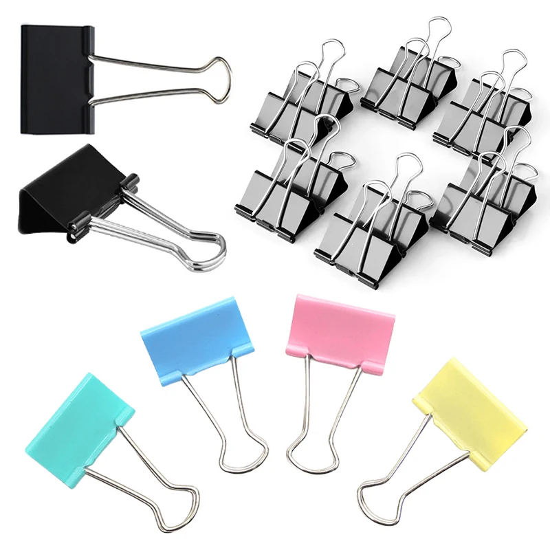 10PCS 25mm Size Metal Binder Clip Black Colorful 2 Style Available Long Tail Clip For Home Office School Stationery Supplies ZYF