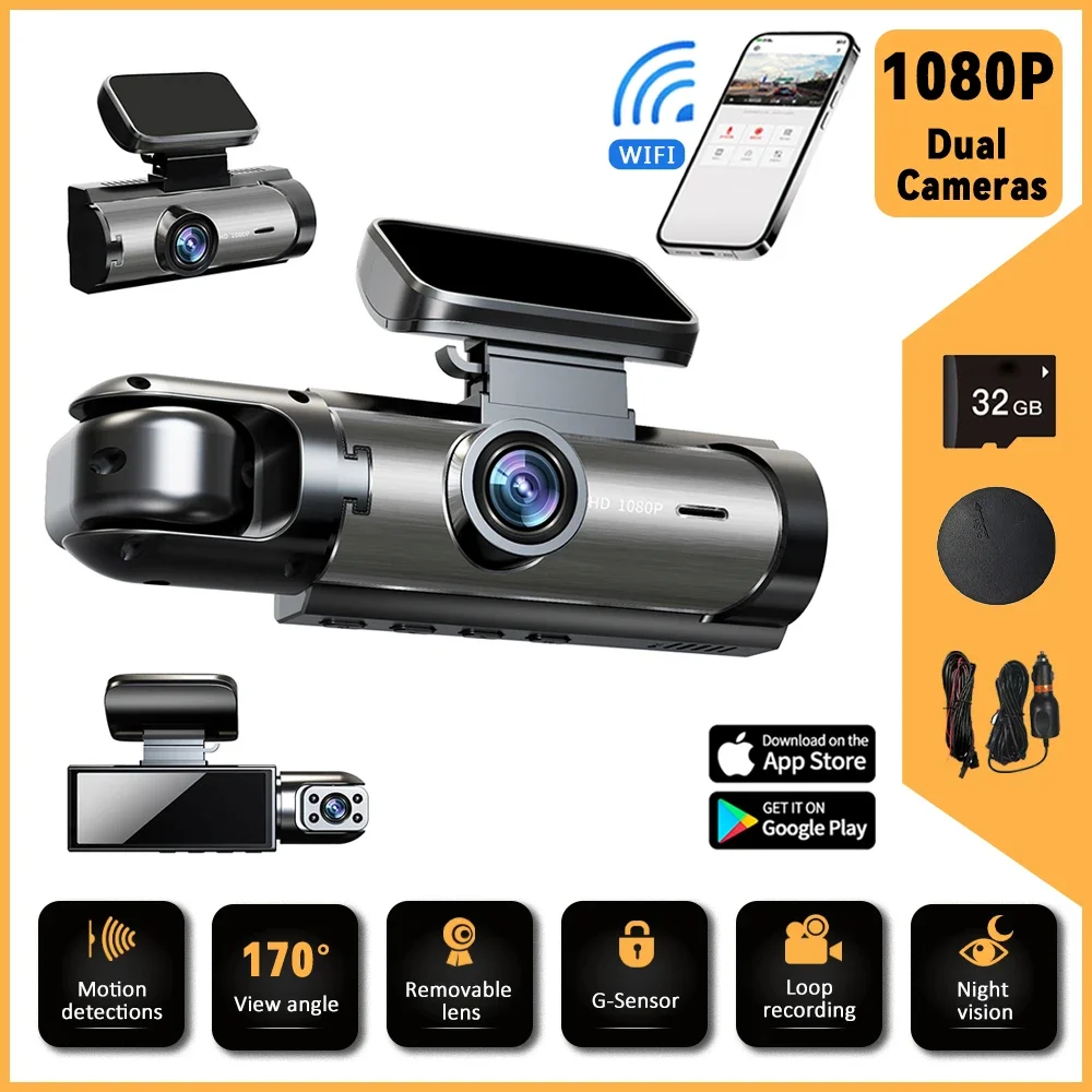 

HD 1080P Dual Camera Dash Cam for Cars 24H Night Vision Loop Recording Built-In WiFi Car Drive Recorder Black Box Dash Cameras