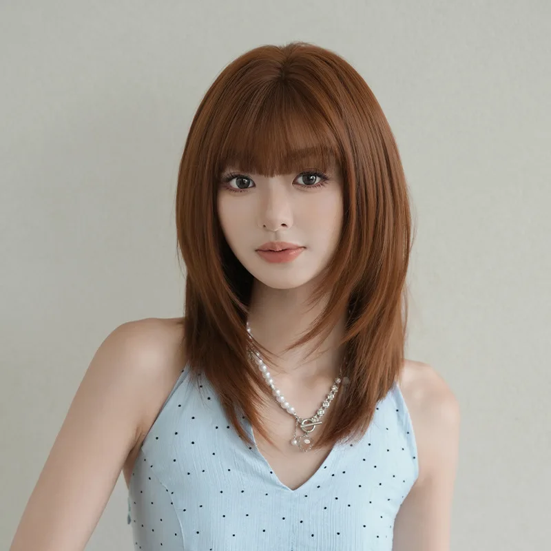 شعر مستعار طويل مستقيم بني برتقالي، كوسبلاي وارتداء يومي، مسامي وصديق للبشرة #4