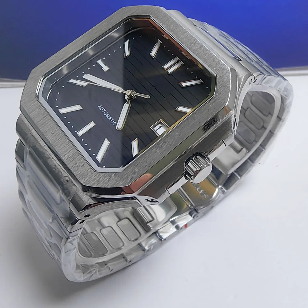 Reloj cuadrado de 38MM, caja de acero inoxidable, pulsera, botón plegable, Esfera luminosa NH35, movimiento mecánico automático, resistente al agua