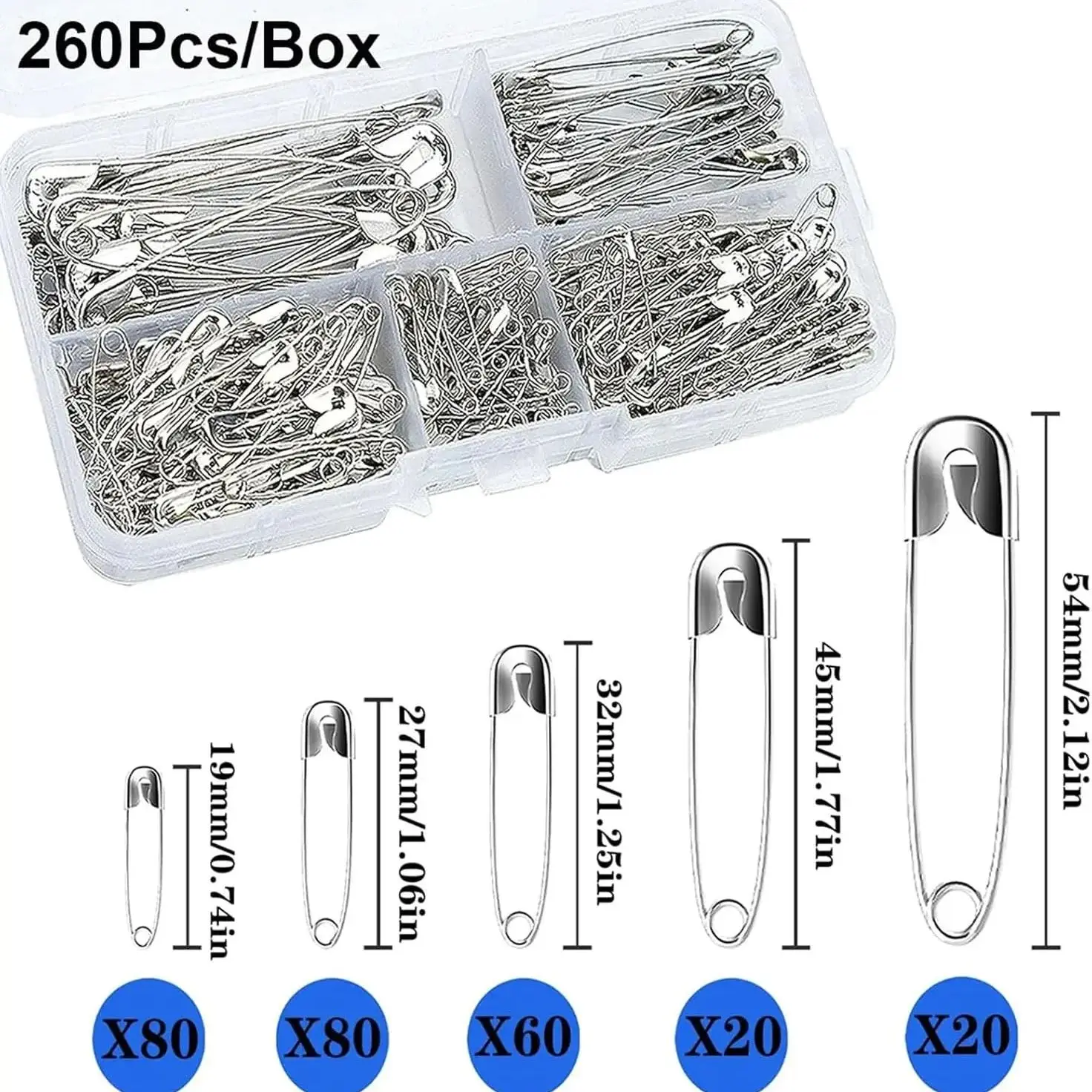 Silver Safety Pins Kit With Storage Box for Clothes Sewing And Jewelry Making DIY Handmade Craft Accessories Tools Set