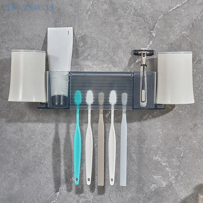【ZYAL-1】Selbstklebender Zahnbürstenhalter, praktisch, mit Abdeckung, Wandmontage, Zahnbürstenständer, 5 Fächer, Zahnbürstenhalter, Badezimmer