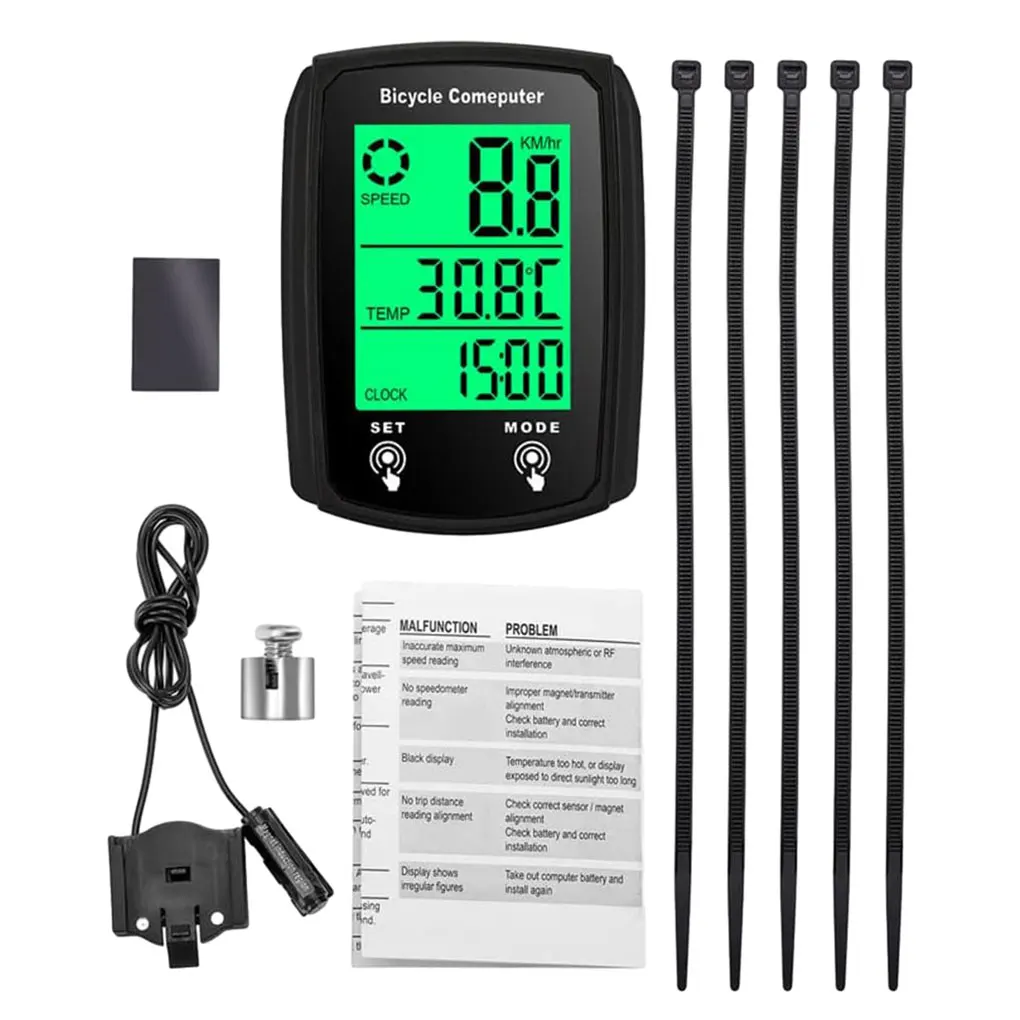 

Waterproof Bicycle Wired Speedometer Bike LCD Computer Speed Odometer With Magnet Sensor Strips with English Instruction Manual