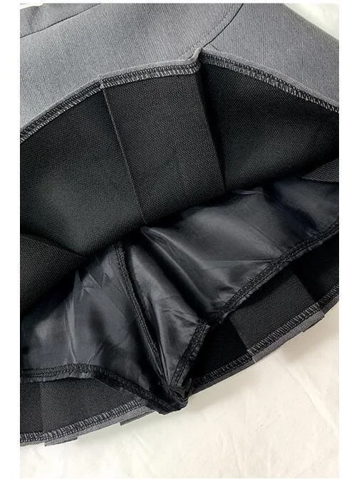 Minigonna a vita alta in tinta unita per donna che dimagrisce versatile cerniera anti-esposizione gonne a pieghe a trapezio design nero moda