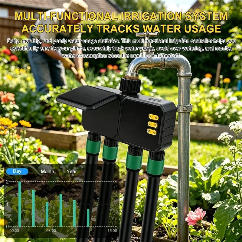 LICE-Smart Wifi Sprinkler Timer 4 Outlets For Garden Hose Automatic Manual Watering System With Rain Delay Functionality
