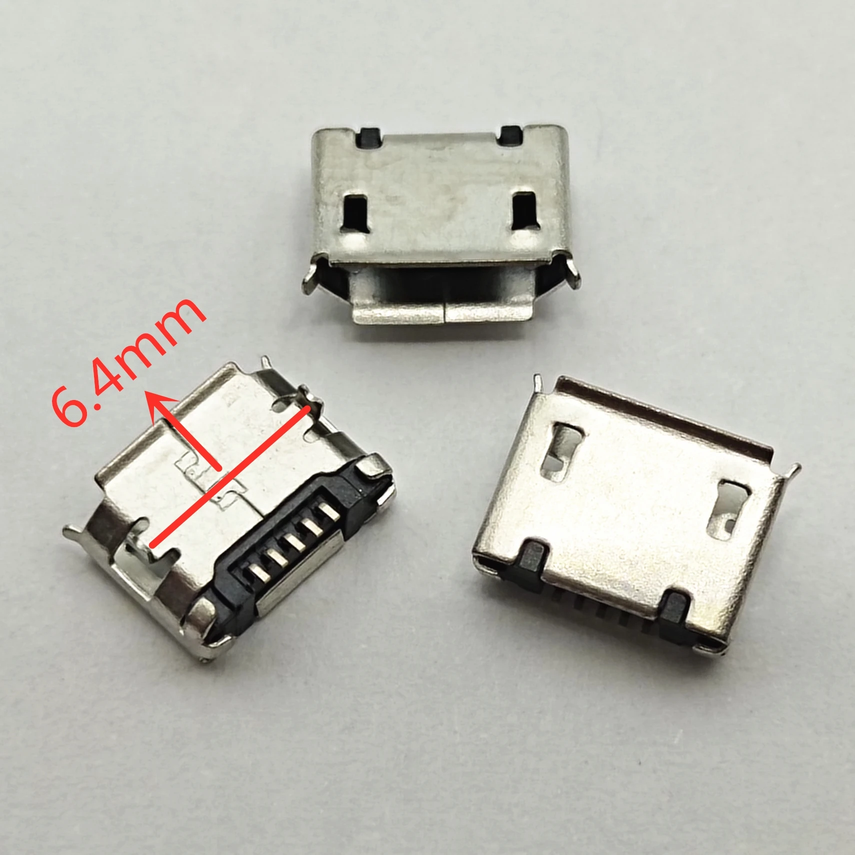 100 szt. Złącze Micro USB mini 5-pinowe 6,4 mm z zakrzywionymi krawędziami, krótkie nóżki, 5P DIP2, port do transmisji danych, port ładowania, złącze do telefonów komórkowych.
