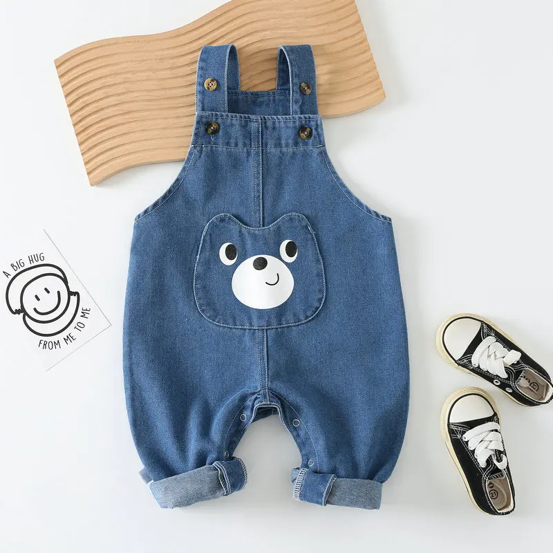 

Toddler Baby Soft Denim Jumpsuit with Suspenders Sleeveless Vest Cartoon Spring & Autumn Long Pants Adjustable Straps