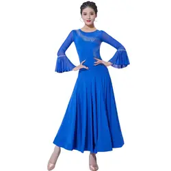 Ballroom Competition Dress For Women 2023 Waltz Costume Rhinestones Trumpet Sleeves Dance Wear Ball Gowns Performance Clothes