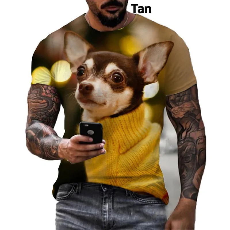 Fashion Men/women Funny Dog 3d Print T-shirt Casual Chihuahua Round Neck Short Sleeved Hiphop Tee Tops