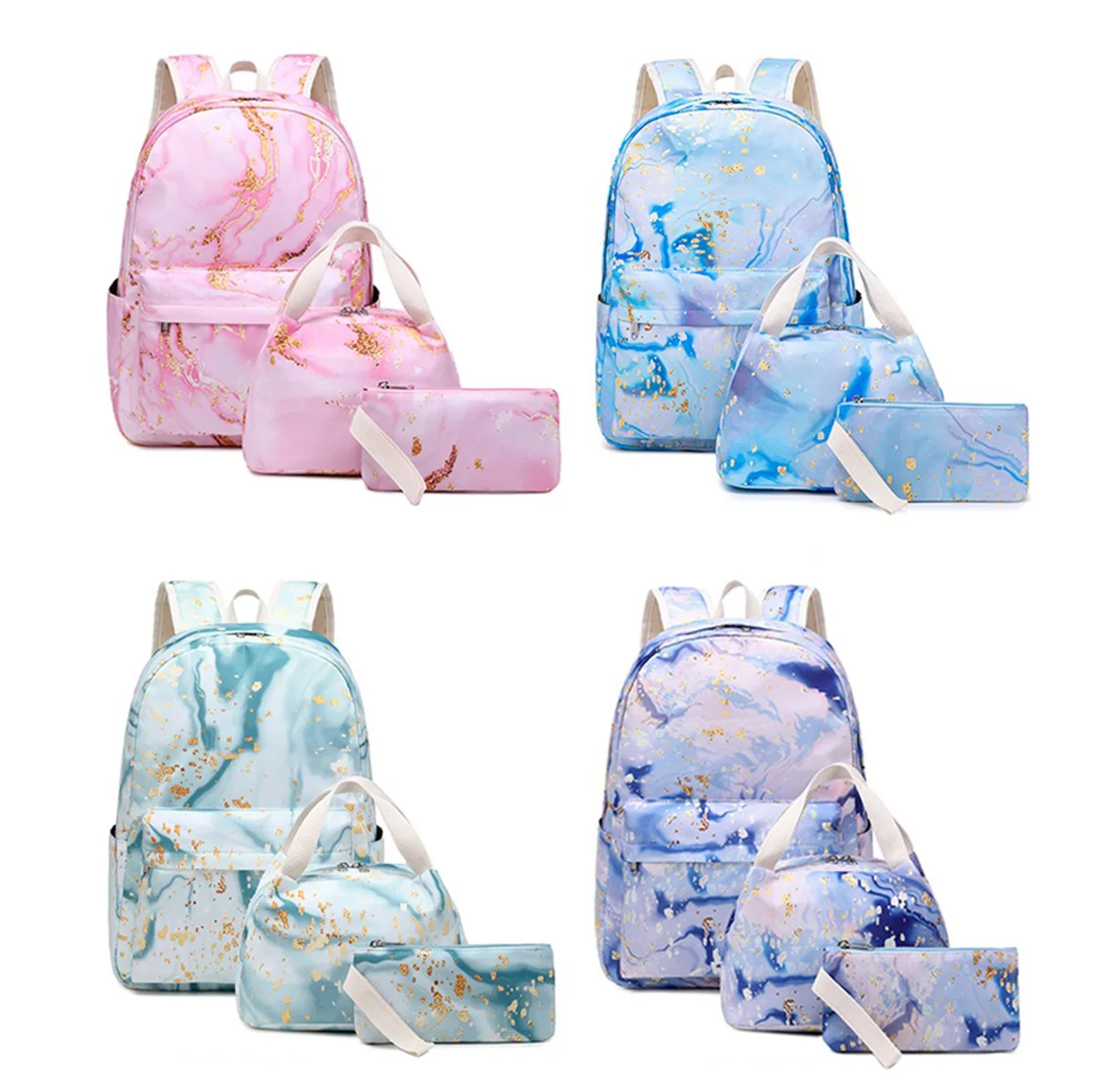 

3Pcs/set Kid Backpack Capacity Student Schoolbags Double Shoulder Bag Travel Pen Lunch Bags Bookbag Laptop Sets