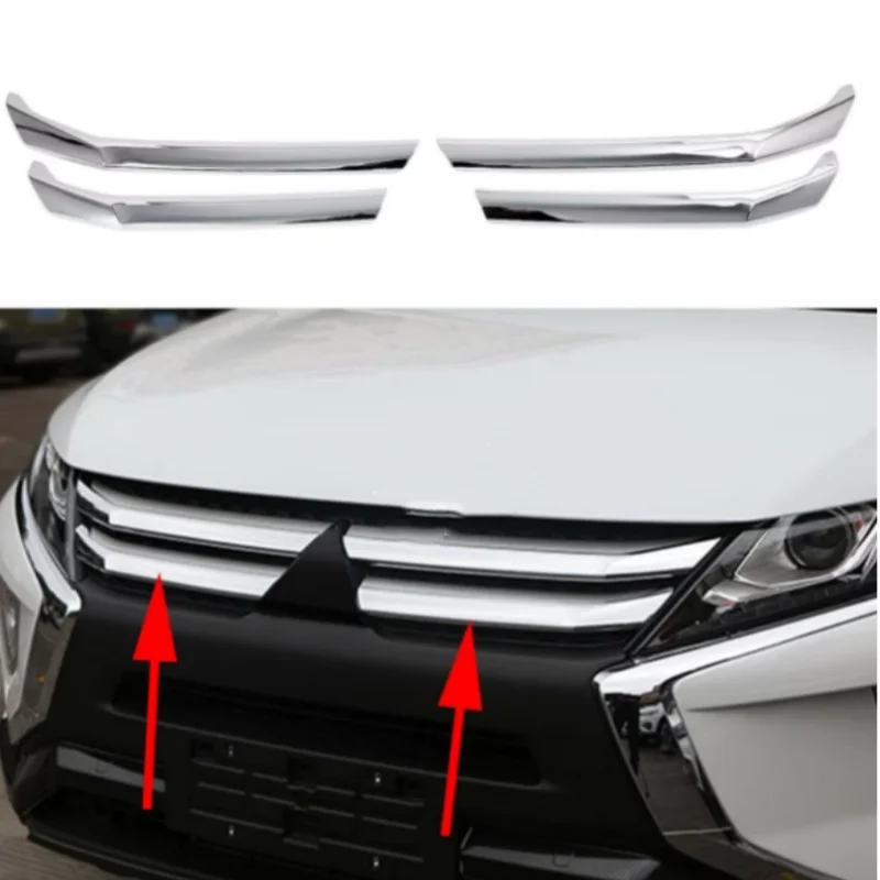 

Chrome For Mitsubishi Eclipse Cross 2018-2022 Accessories Car Front Center Grille Hood Engine Decor Sticker Cover Moulding 4pcs