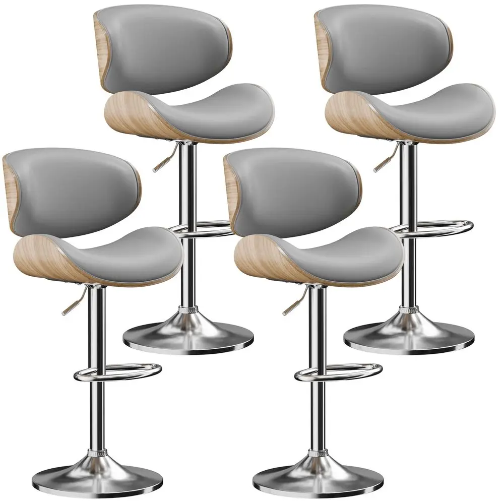 

Upholstered Rattan Bar Stools Set of 4, Wooden Counter Height Stools with Natural Rattan Back and Chenille Seat, MidCentury Mod