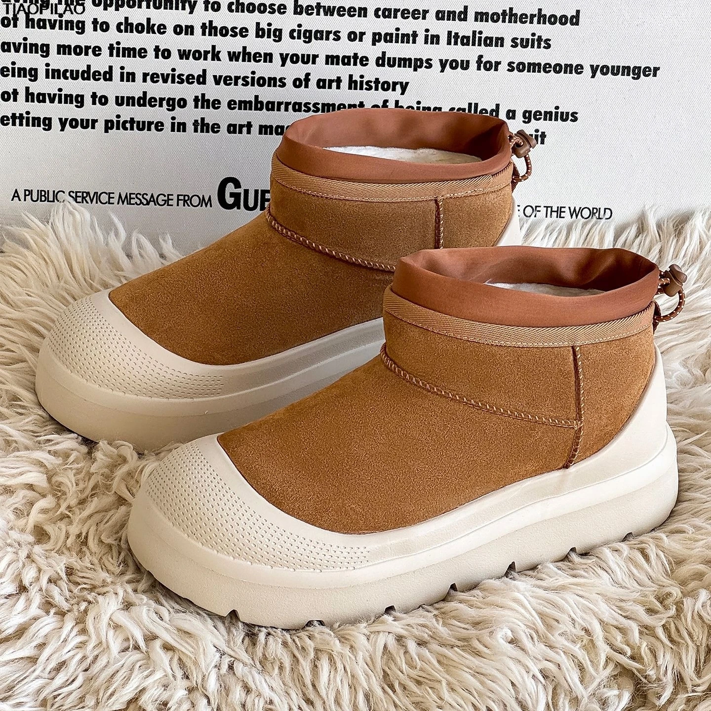 

Autumn And Winter Fashion Design Women's Snow Boots Warm Plush Short Men's Ankle Boots Handmade Genuine Leather Unisex Shoes