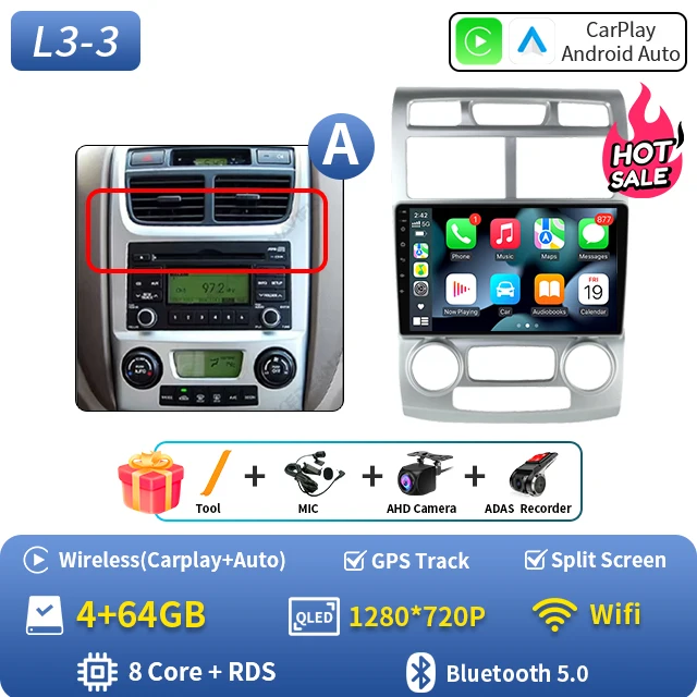 Android 16 autoradio voor Kia Sportage 2 2004 2005 2006 2007-2010 Auto Carplay GPS Multimedia Speler Stereo Navigatie Head Unit - afbeelding 1