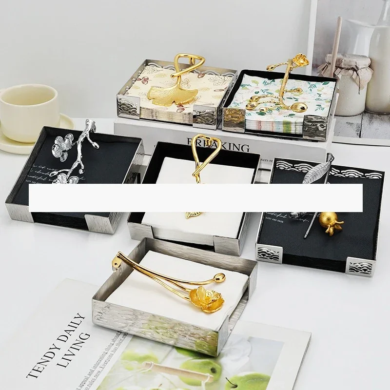 Stainless steel square flower bud napkin holder high value western restaurant hotel decorative paper holder napkin holder