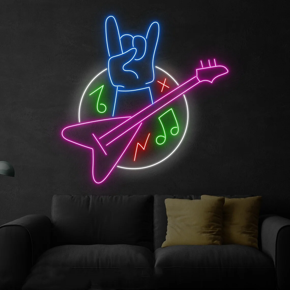 Rock Guitar Neon Sign Custom Neon Sign Guitar Shop Wall Decor Rock Music Studio Wall Art Decor Neon Sign