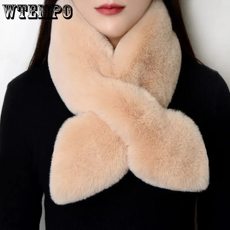 WTEMPO Winter Fashion New Short Solid Scarf Women Double-sided Plush Thick Warm Fur Scarves Casual Across Neck Guard Scarves